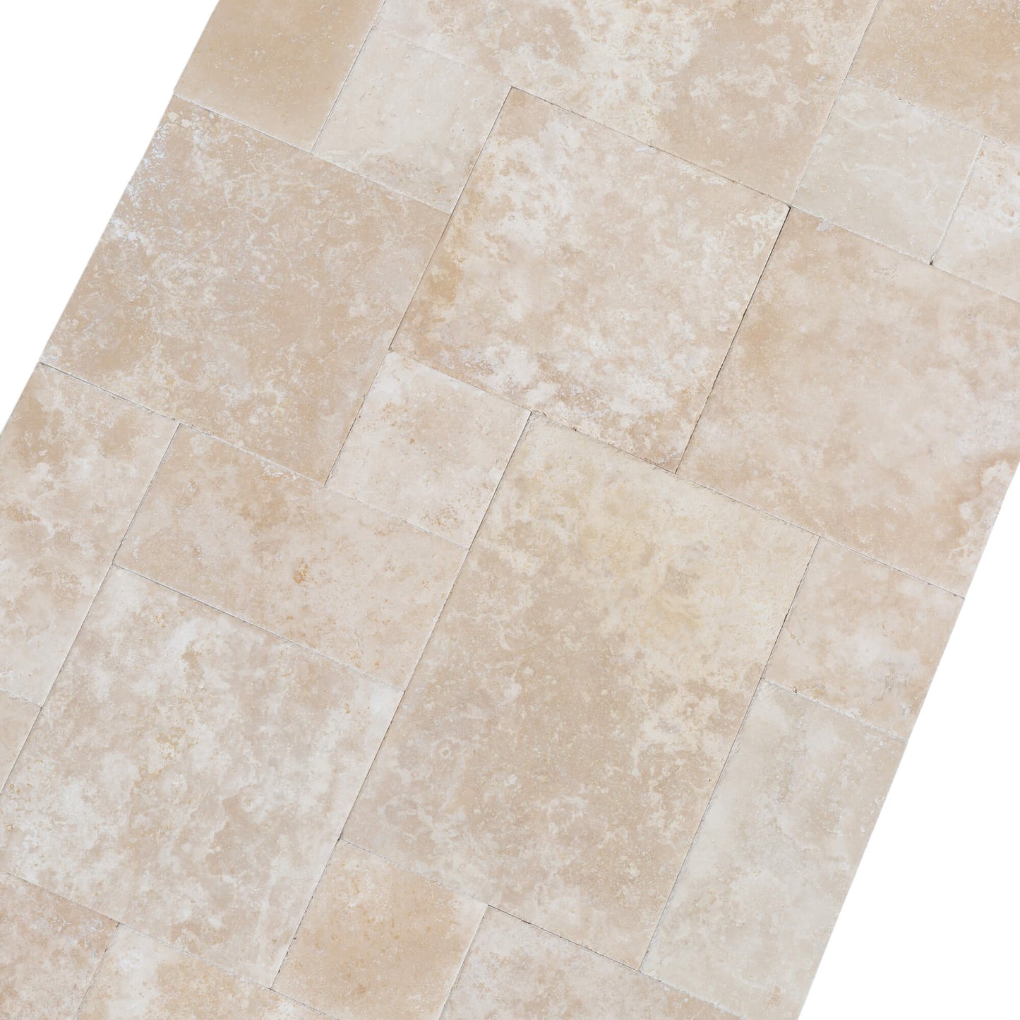Denizli Beige Antique Travertine Tile – French Pattern Set, Brushed & Chiseled Finish, Full Truckload