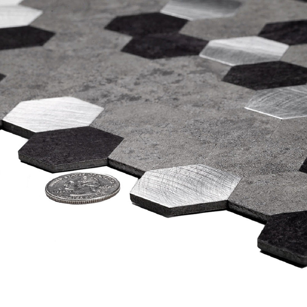 Silver 11x11 Honed Hexagon PVC Peel & Stick Tile (10 pack, 8.79 sq ft/case) - Sample