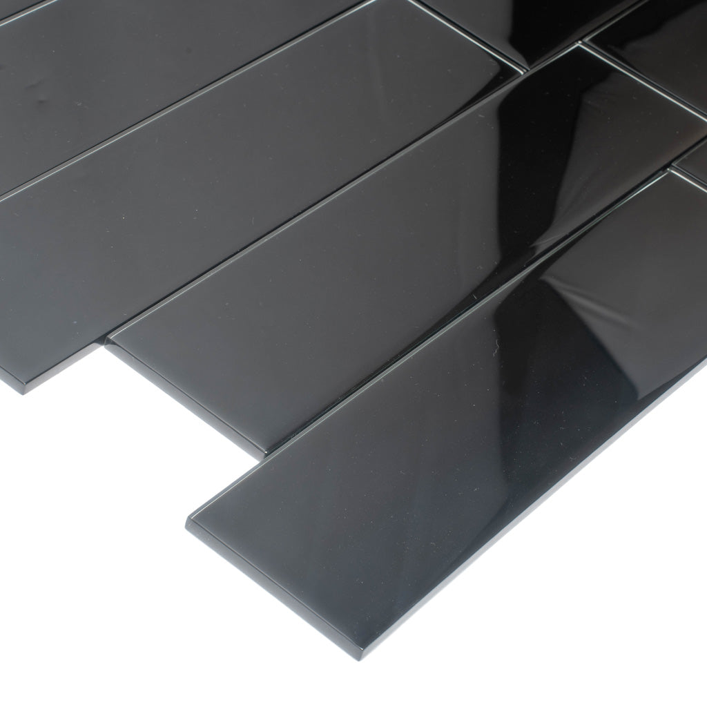 Black 4x16 Glossy Subway Glass Tile (12 pack, 5.33 sq ft/case)