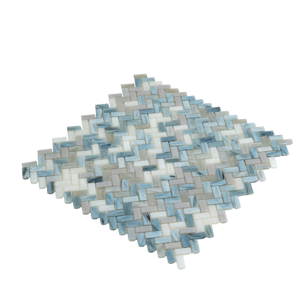 Blue Gray 12x12 Glossy Herringbone Glass Mosaic Tile (10 pack, 9.75 sq ft/case)