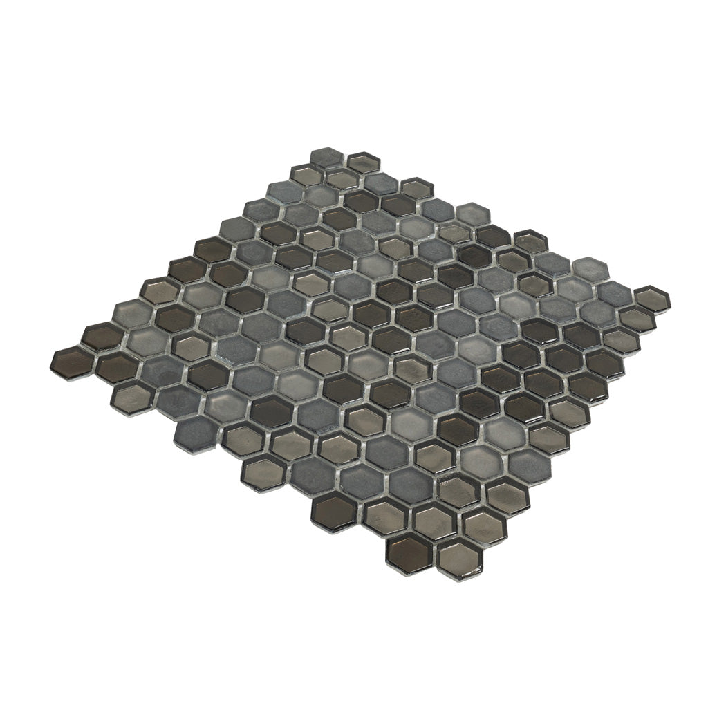 Gray 11x11 Glossy Matte Hexagon Glass Mosaic Tile (10 pack, 8.63 sq ft/case) - Sample