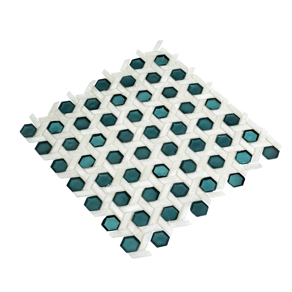 Teal Green 12x12 Glossy Hexagon Glass Mosaic Tile (10 pack, 9.67 sq ft/case)