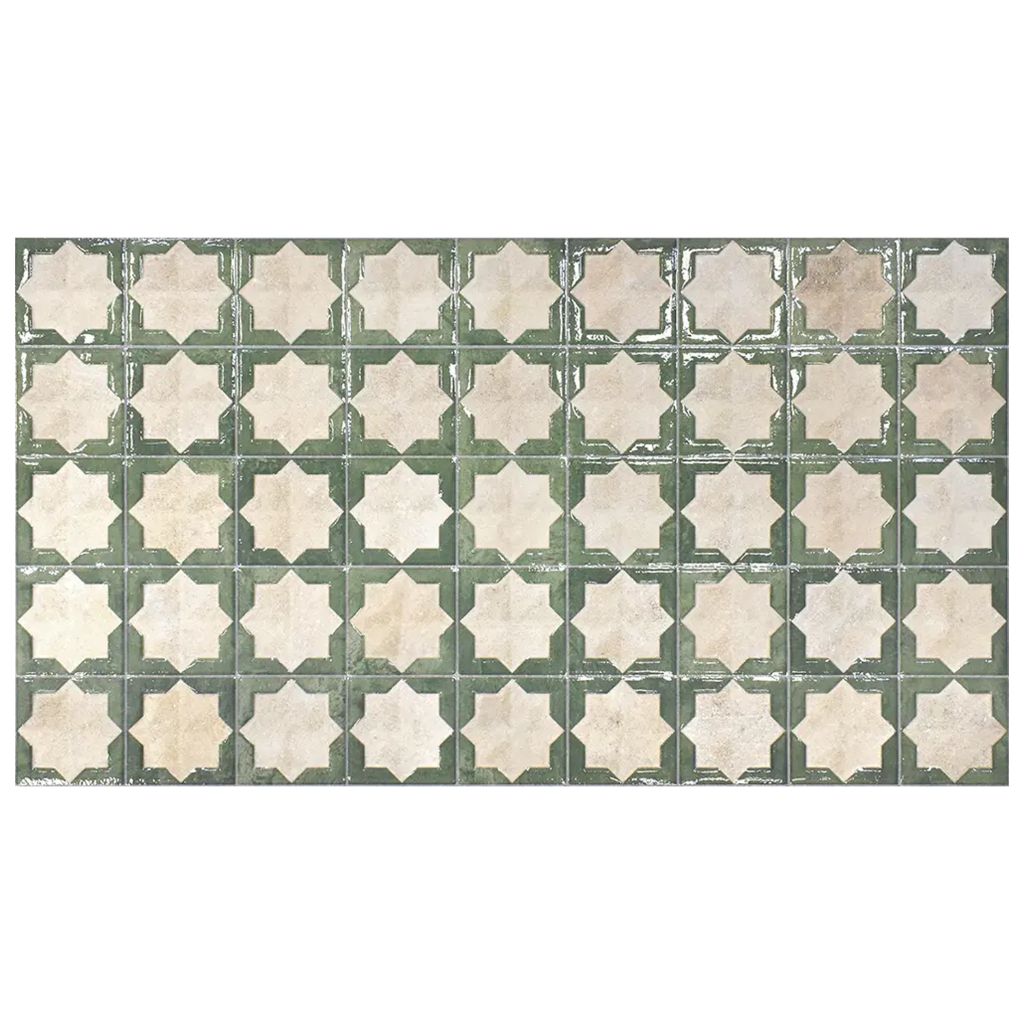 Russian Green Beige 12x22 Matte Glossy Rectangle with Star Details Porcelain Large Format Tile (7 pack, 13.03 sq ft/case)