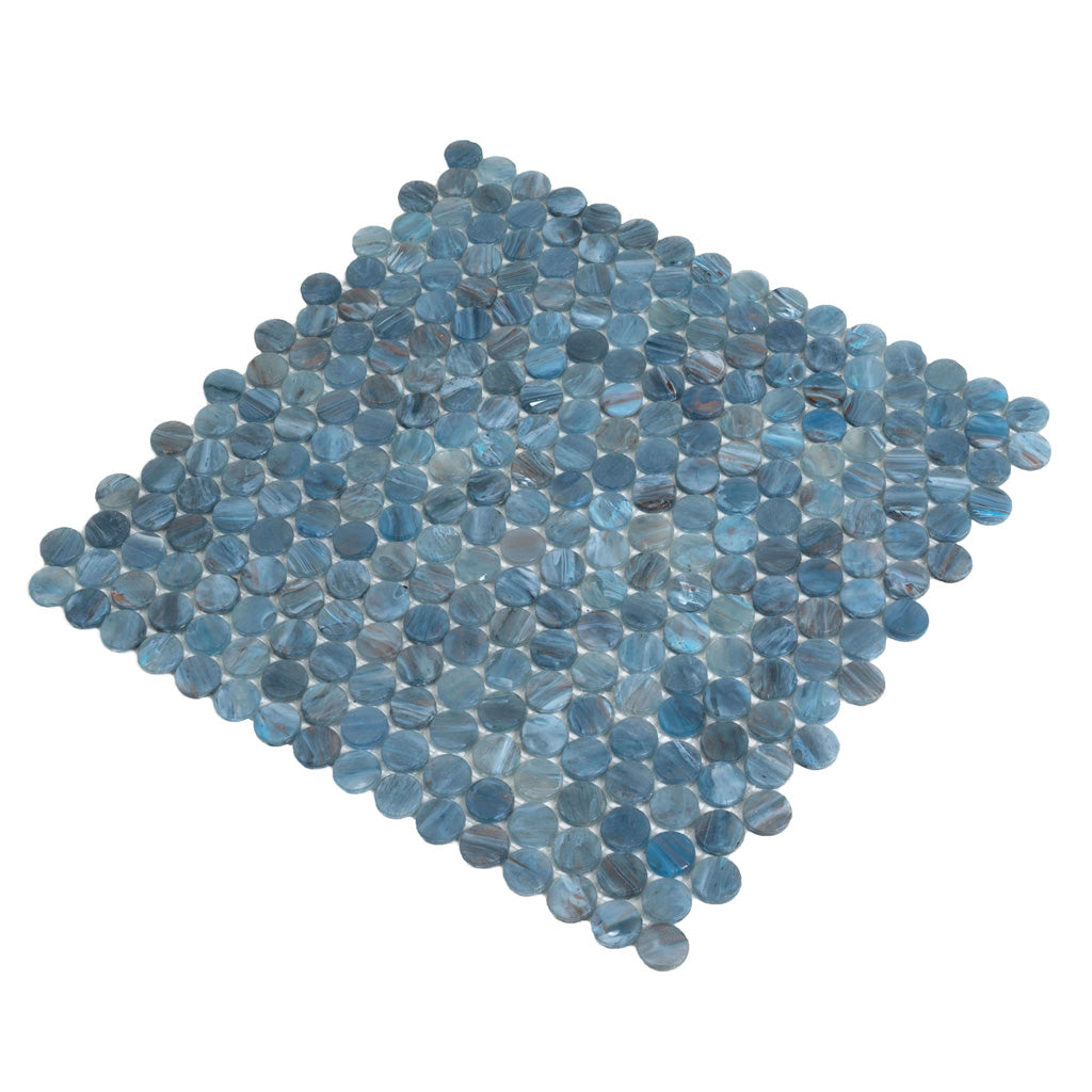 Blue 12x12 Glossy Penny Round Glass Mosaic Tile (10 pack, 10.34 sq ft/case) - Sample