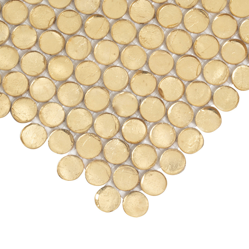 Gold 12x12 Glossy Penny Round Glass Mosaic Tile (10 pack, 10.34 sq ft/case)