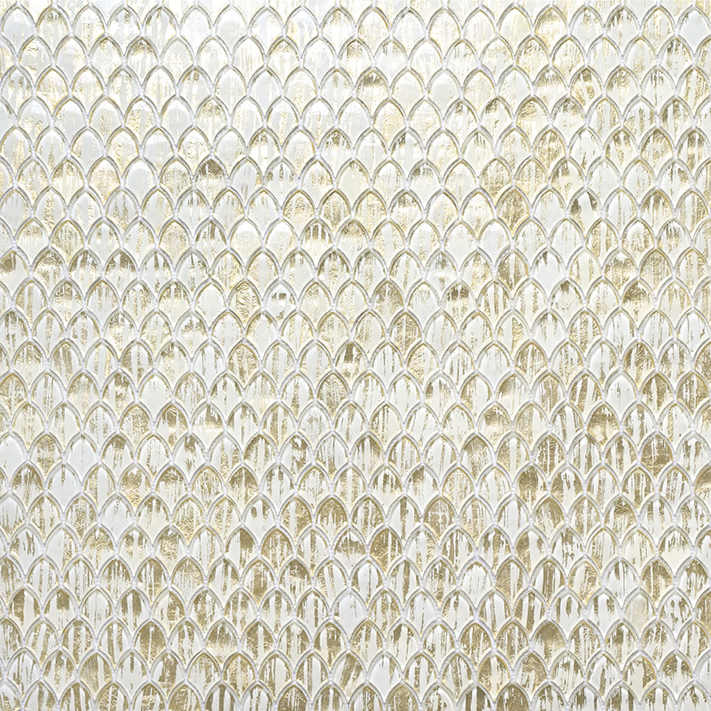 Gold White 11x11 Glossy Fan Fish Scale Glass Mosaic Tile (10 pack, 8.48 sq ft/case) - Sample