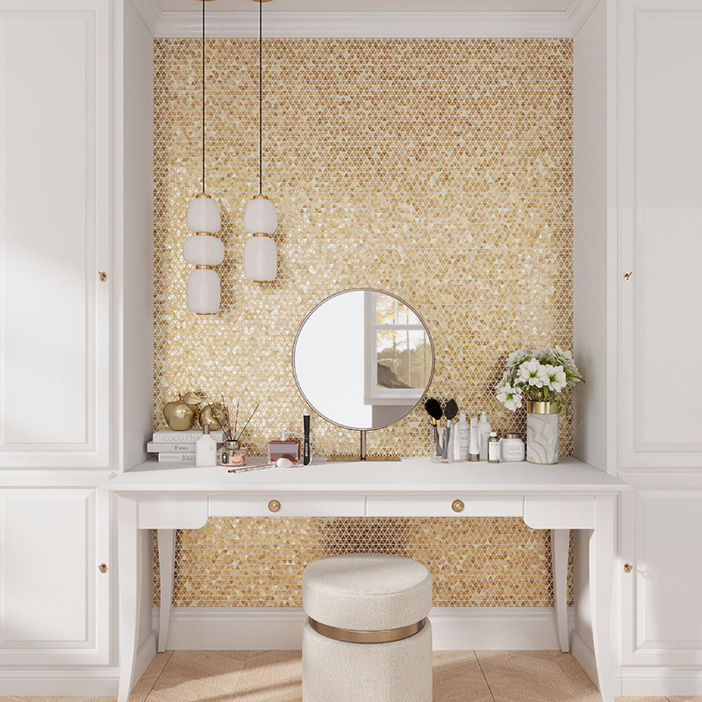 Shimmer Gold 12x12 Glossy Uniform Triangle Glass Mosaic Tile (10 pack, 10.34 sq ft/case)