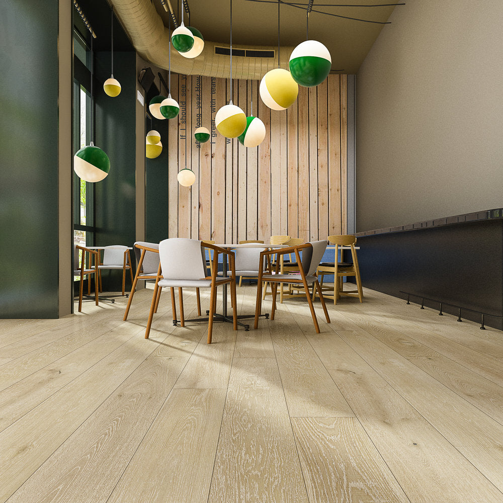 Audere Wirebrushed Engineered Hardwood 9x0.625 inch True Tuscan TRPEH-AEOTT chair lamp decor product shot