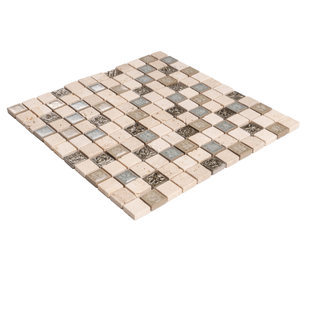 Beige 12x12 Polished Square Glass Resin Stone Mosaic Tile (5 pack, 4.75 sq ft/case)