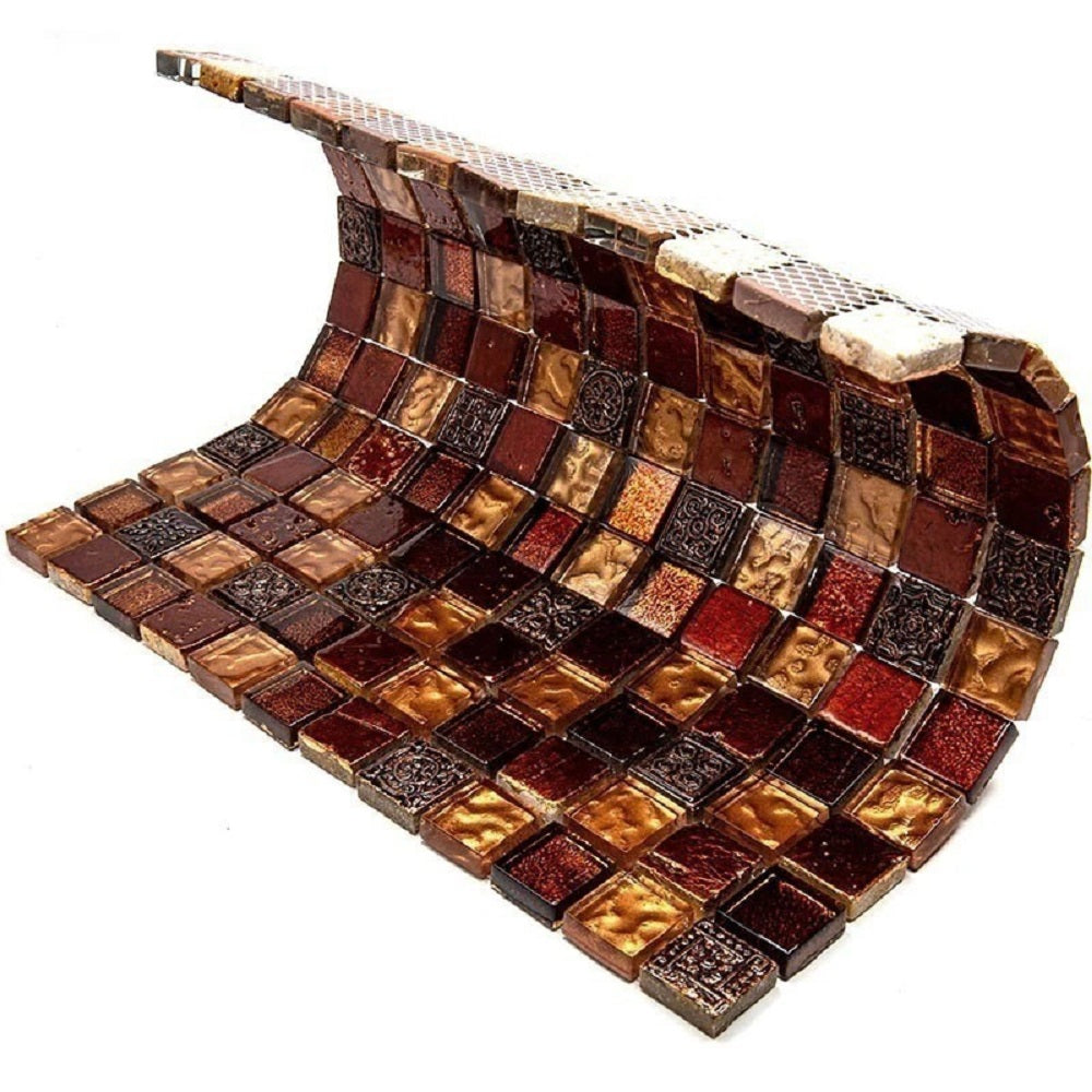 Gold Red 12x12 Glossy Foiled Square Glass Resin Stone Mosaic Tile (5 pack, 4.75 sq ft/case) - Sample