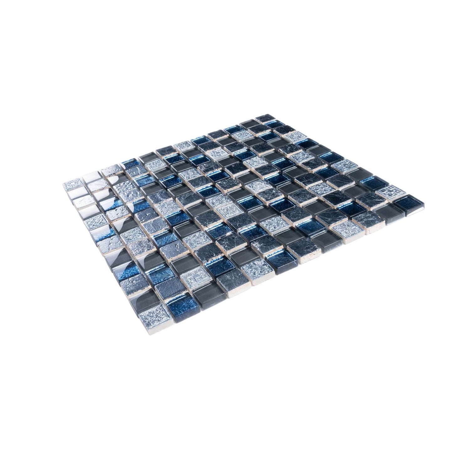 Gray Blue 12x12 Glossy Foiled Square Glass Resin Stone Mosaic Tile (5 pack, 4.75 sq ft/case)