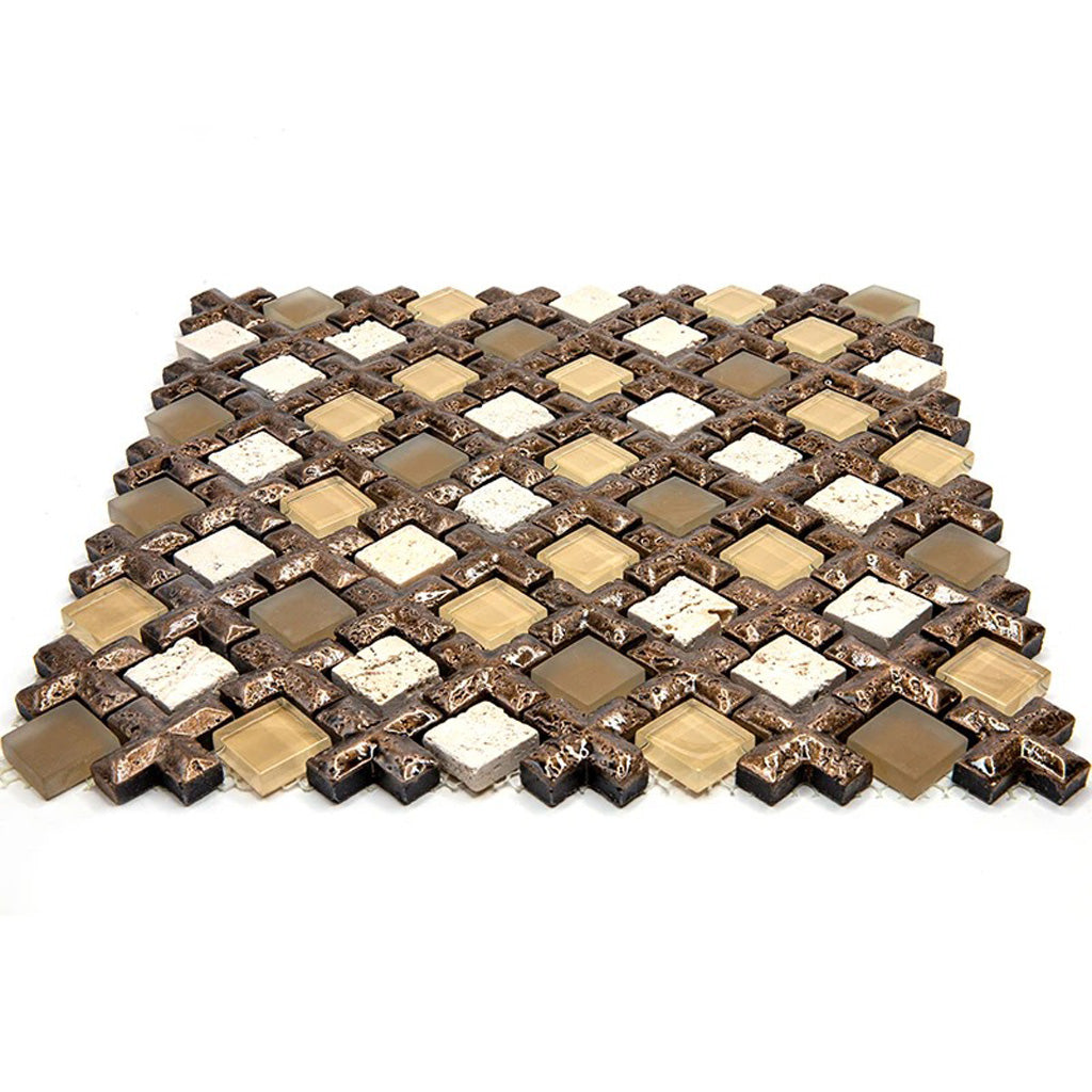 Brown 11x11 Polished Matte Textured Square Glass Resin Stone Mosaic Tile (5 pack, 4.2 sq ft/case) - Sample