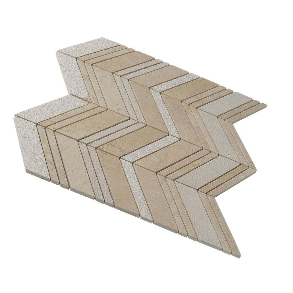 Beige 13x13 Polished Etched Herringbone Marble Mosaic Tile (5 pack, 6.09 sq ft/case) - Sample