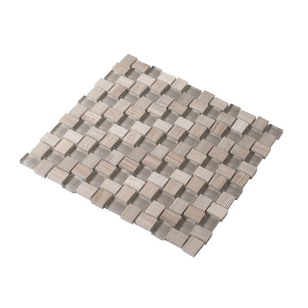 Wooden Grey Glass 12x12 Polished Etched Brick Marble Mosaic Tile (5 pack, 4.83 sq ft/case)