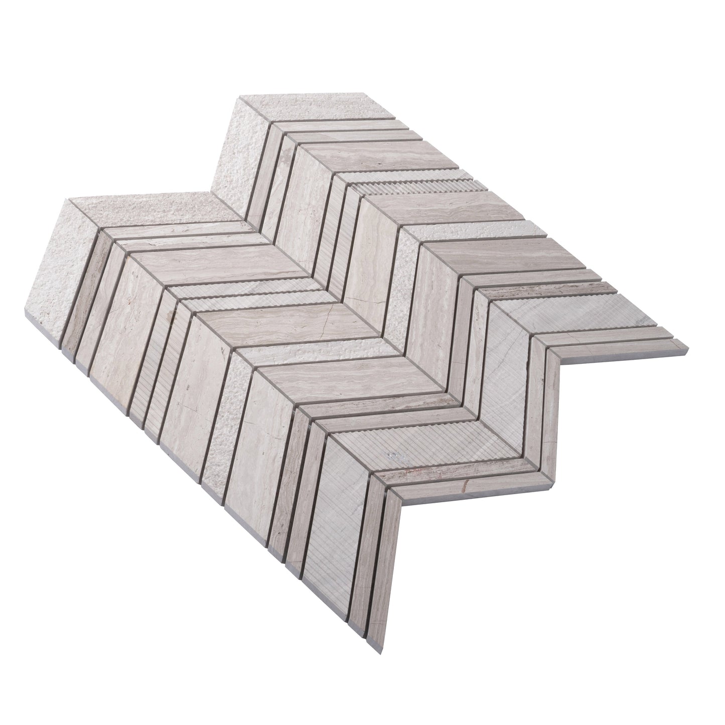Wooden Grey 13x13 Polished Etched Herringbone Marble Mosaic Tile (5 pack, 6.09 sq ft/case)