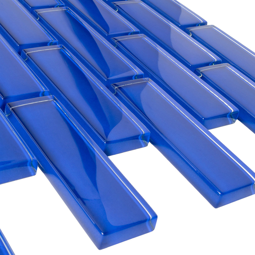 Cobalt Blue 12x12 Glossy Brick Glass Mosaic Tile (5 pack, 4.92 sq ft/case) - Sample