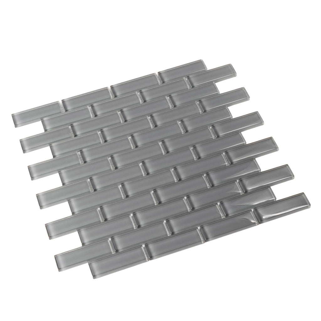 Coin Gray 12x12 Glossy Brick Glass Mosaic Tile (5 pack, 4.92 sq ft/case)