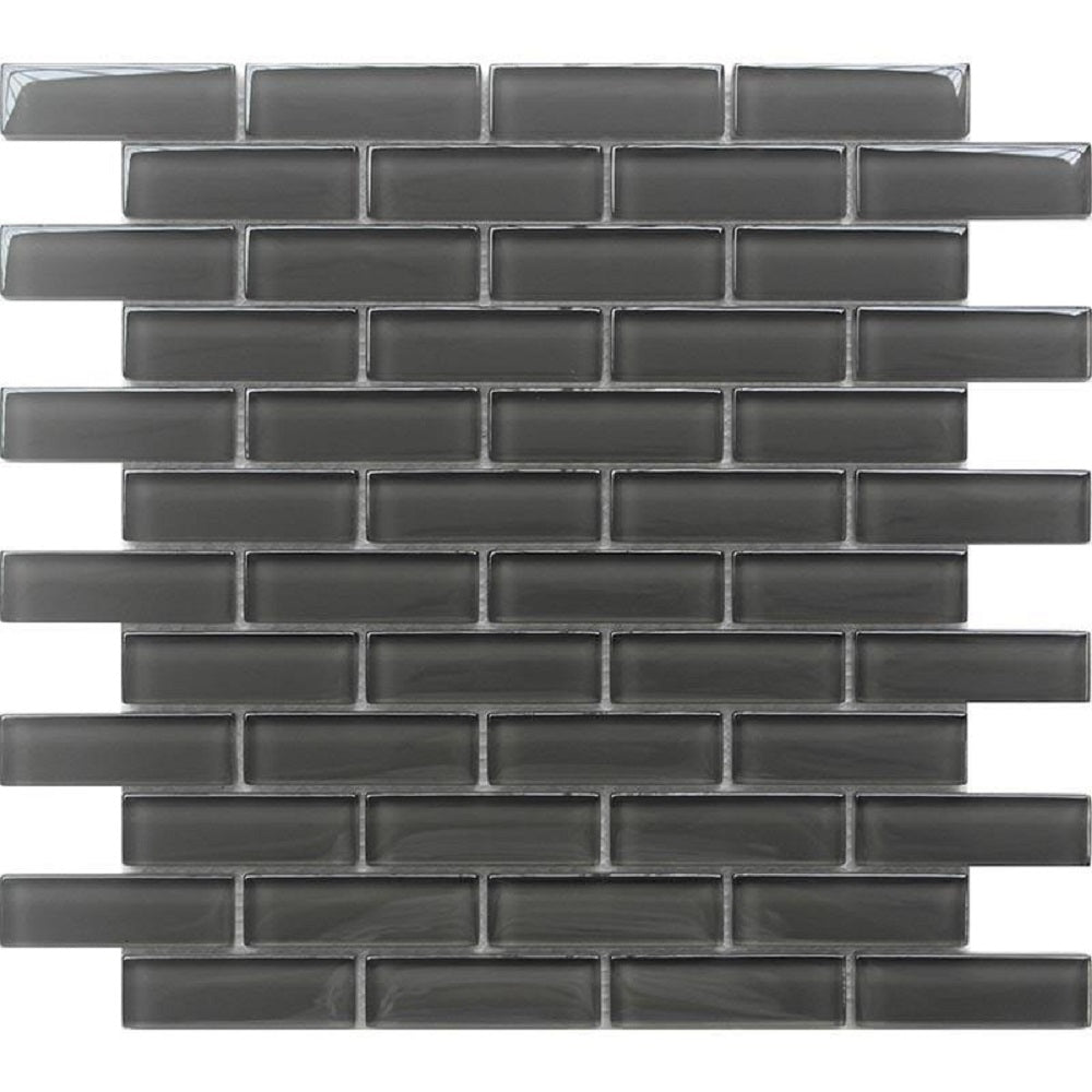 Ash Gray 12x12 Glossy Glass Brick Look Mosaic Tile (5 pack, 4.92 sq ft/case)
