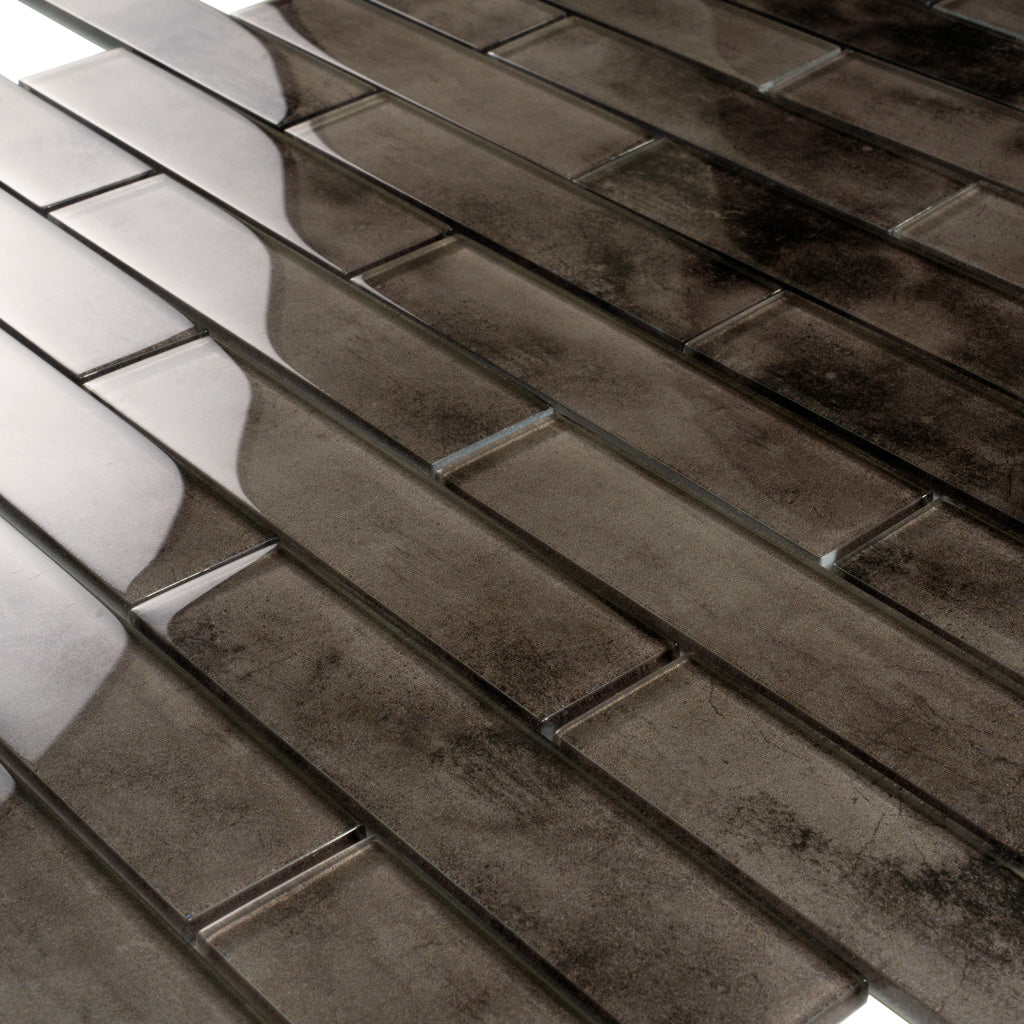 Dark Gray 12x12 Glossy Brick Glass Mosaic Tile (5 pack, 4.83 sq ft/case)