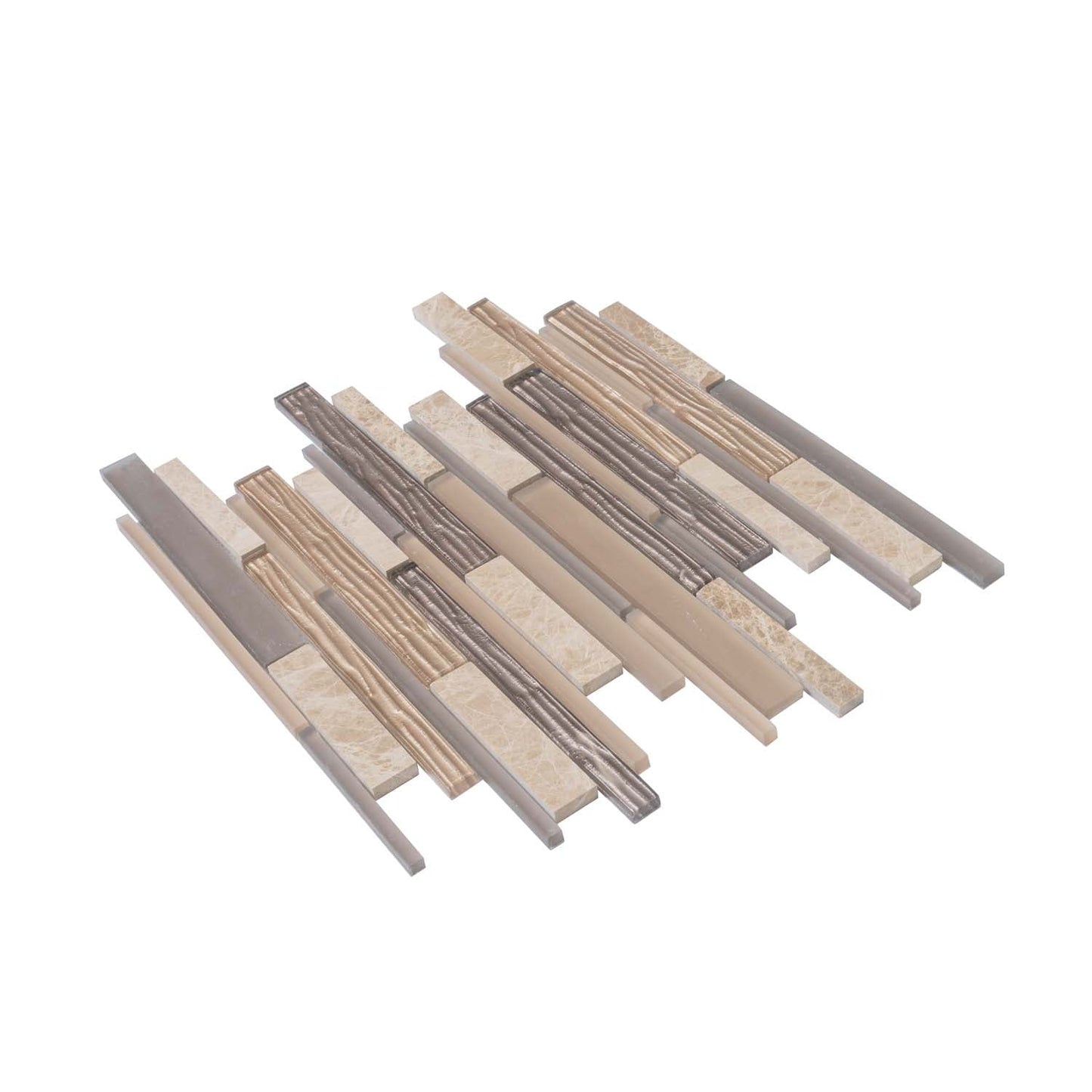 Gray Beige 12x12 Brick Polished Matte Glass Stone Mosaic Tile (5 pack, 4.83 sq ft/case) - Sample