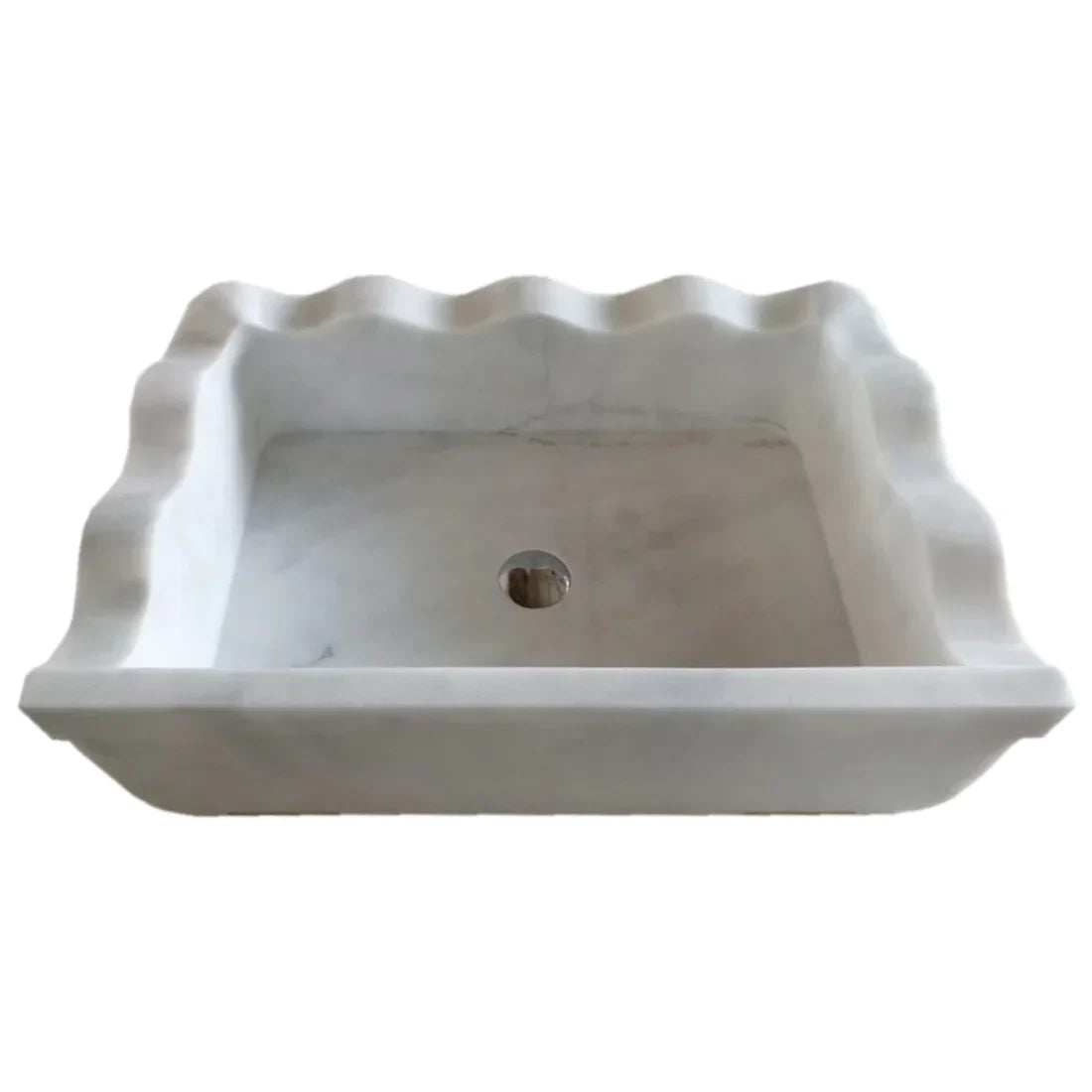 Carrara White Marble Rectangular Wall-mount Wavy Edges Bathroom Sink (W)16" (L)24" (H)6" back view