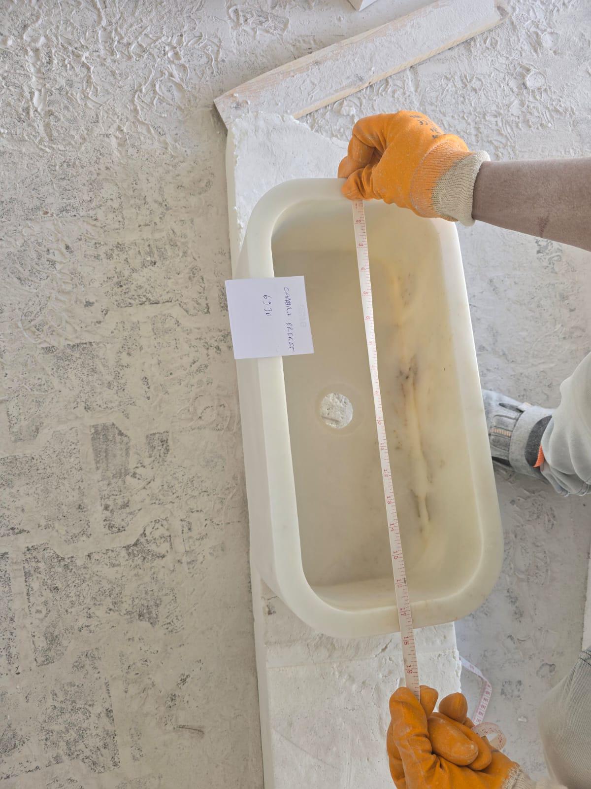 Carrara White Marble Natural Stone Rectangular Polished Sink (W)9" (L)18" (H)8"