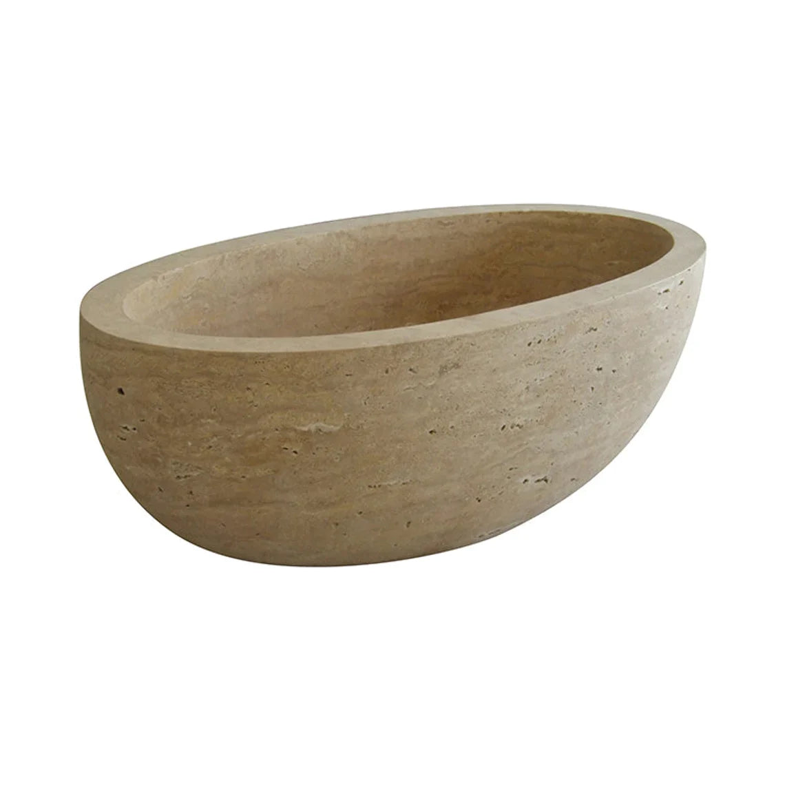 Classic Beige Natural Stone Ellipse Shape Hand-Carved Unique Travertine Bathtub(W)70" (L)35" (H)20"