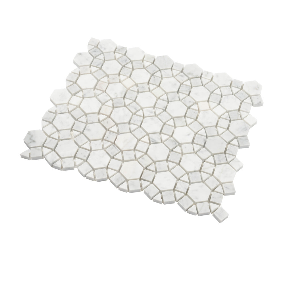 Cotton White 11x13 Polished Multi-shaped Bianco Carrara Marble Mosaic Tile (5 pack, 4.85 sq ft/case)