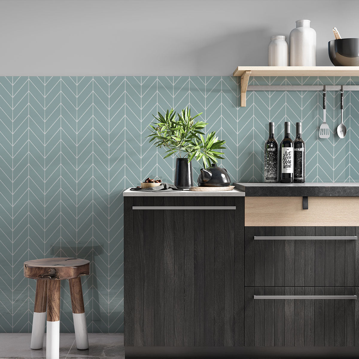 Sage Glossy Chevron Ceramic Tile