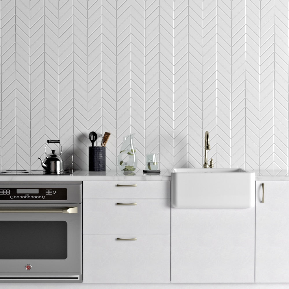 Blanco Real Glossy Chevron Ceramic Tile