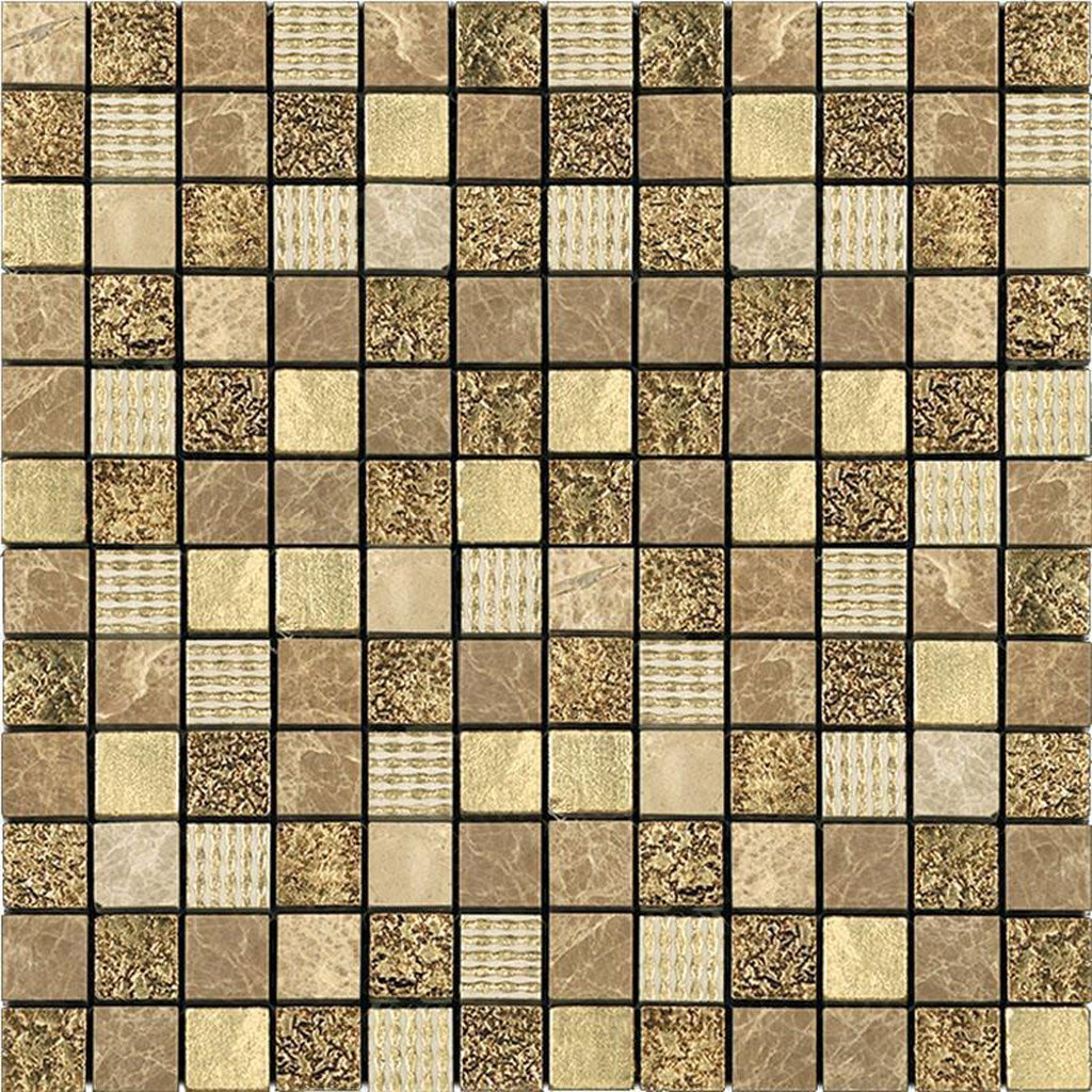 Beige 12x12 Polished Foiled Square Glass Resin Stone Mosaic Tile (10 pack, 9.51 sq ft/case)