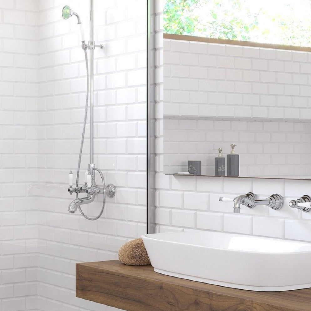 White 3x6 Polished Beveled Subway Thassos Marble Tile (40 pack, 5 sq ft/case)