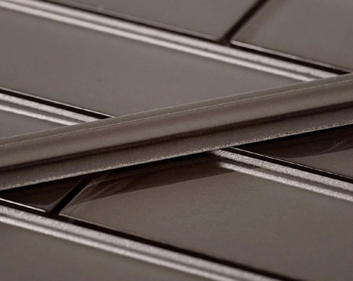 Cedar Brown 0.5x12 Glossy Glass Pencil Tile Trim (10 pack, 0.5 sq ft/case)
