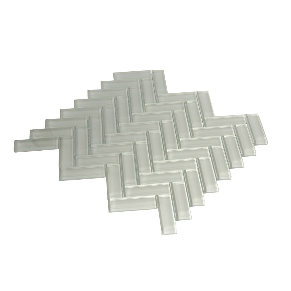 Beige 11x13 Glossy Herringbone Glass Mosaic Tile (5 pack, 4.8125 sq ft/case) - Sample