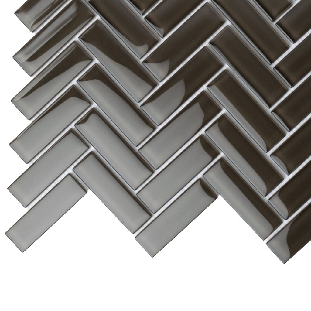 Ash Gray 11x13 Glossy Herringbone Glass Mosaic Tile (5 pack, 4.8125 sq ft/case)