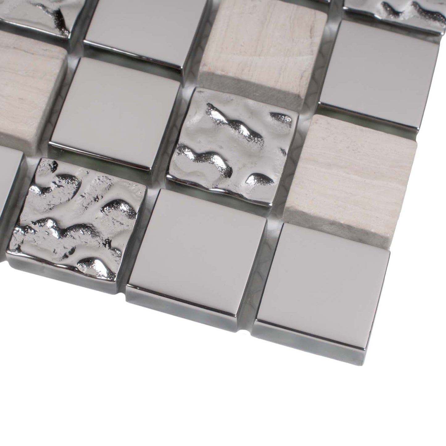 Light Gray 12x12 Polished Textured Square Glass Stone Mosaic Tile (5 pack, 4.75 sq ft/case) - Sample