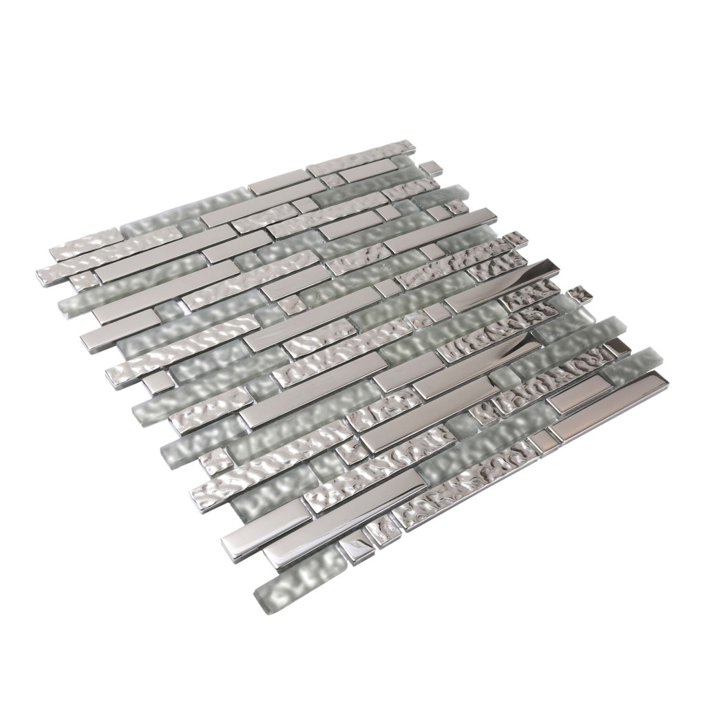Silver 12x12 Glossy Matte Linear Glass Mosaic Tile (5 pack, 4.79 sq ft/case)