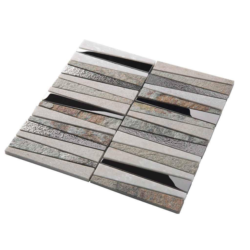 White Brown 12x12 Polished Textured Trapezium Glass Stone Mosaic Tile (5 pack, 4.83 sq ft/case) - Sample