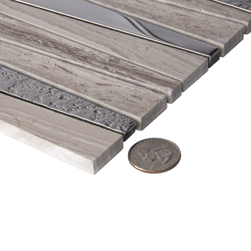 Gray 12x12 Polished Textured Trapezium Glass Stone Mosaic Tile (5 pack, 4.83 sq ft/case)