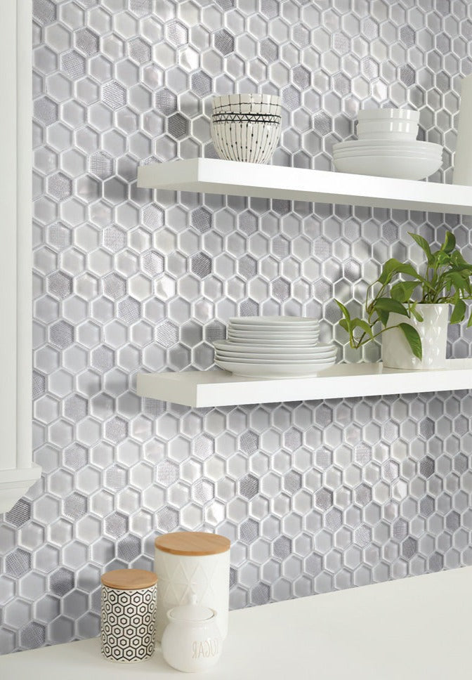 White 12x12 Hexagon Glossy Matte Glass Mosaic Tile (5 pack, 4.83 sq ft/case)
