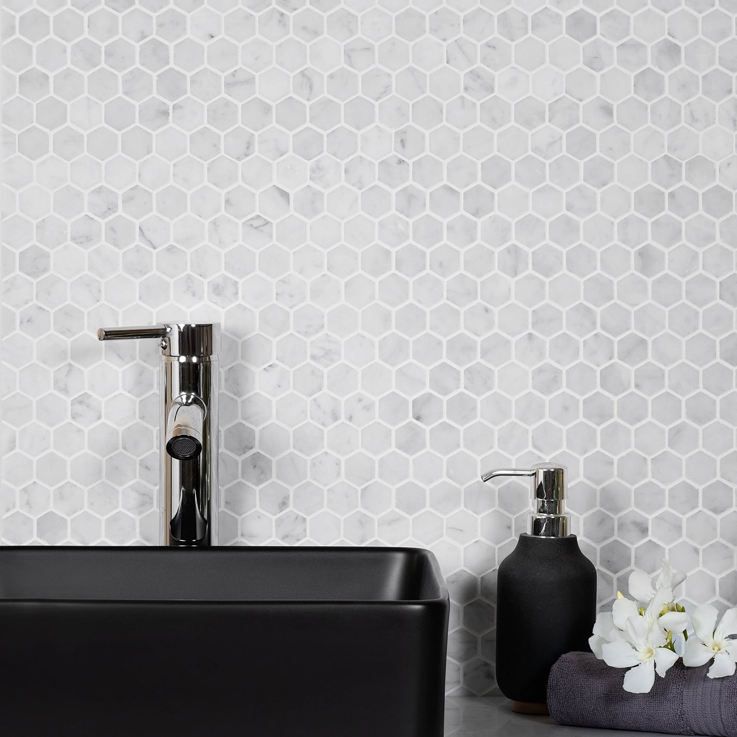 White 11x12 Honed Hexagon Marble Mosaic Tile (5 pack, 4.55 sq ft/case) - Sample