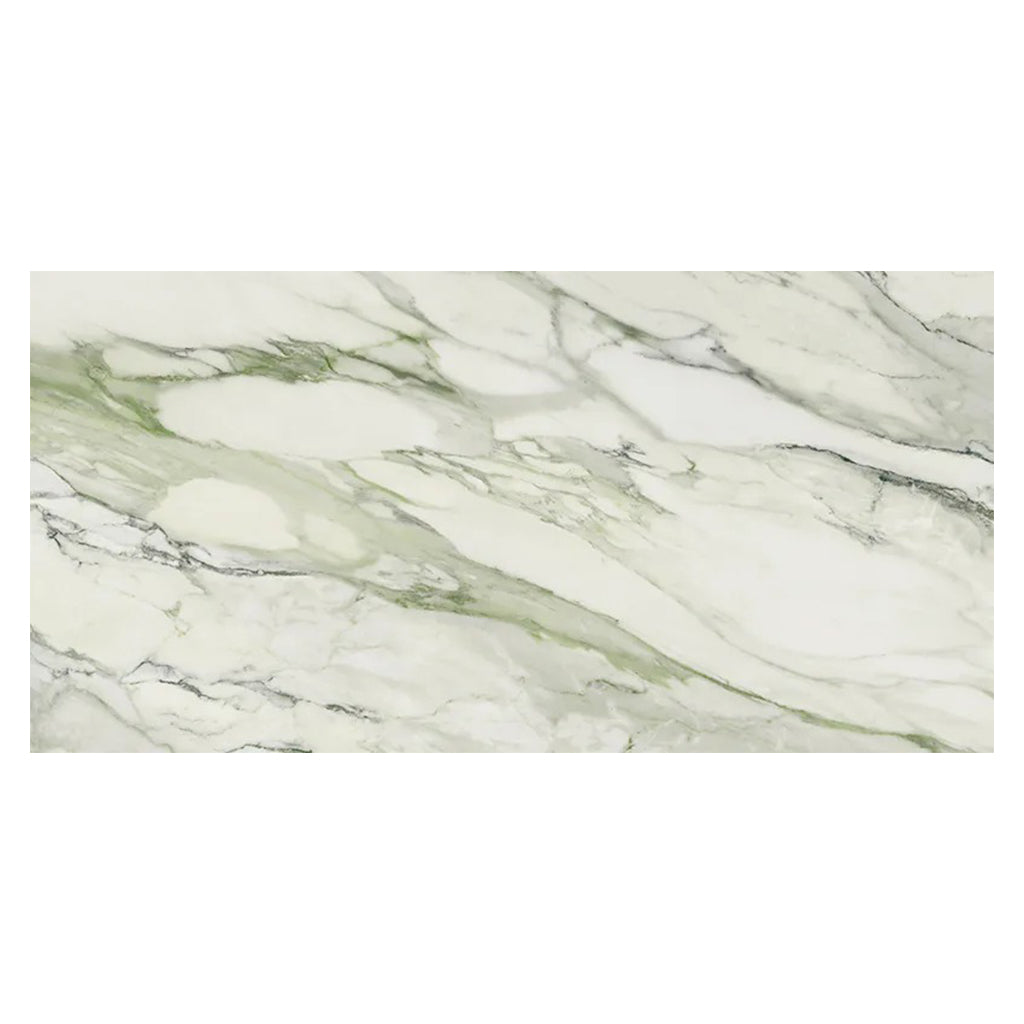 White with Sage Green Vein 24x48 Polished Porcelain Large Format Tile (2 pack, 15.42 sq ft/case)