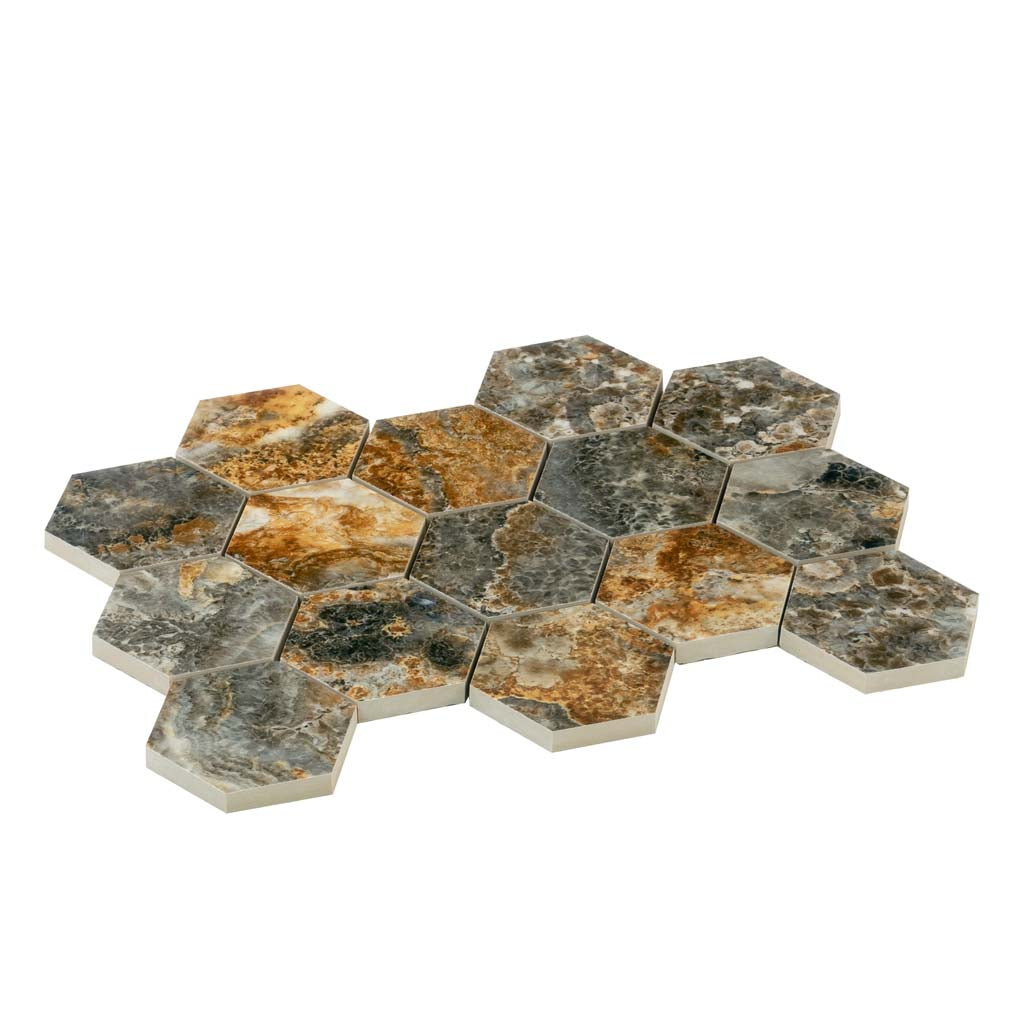 Brown 9x13 Polished Hexagon Porcelain Mosaic Tile (9 pack, 7.09 sq ft/case)