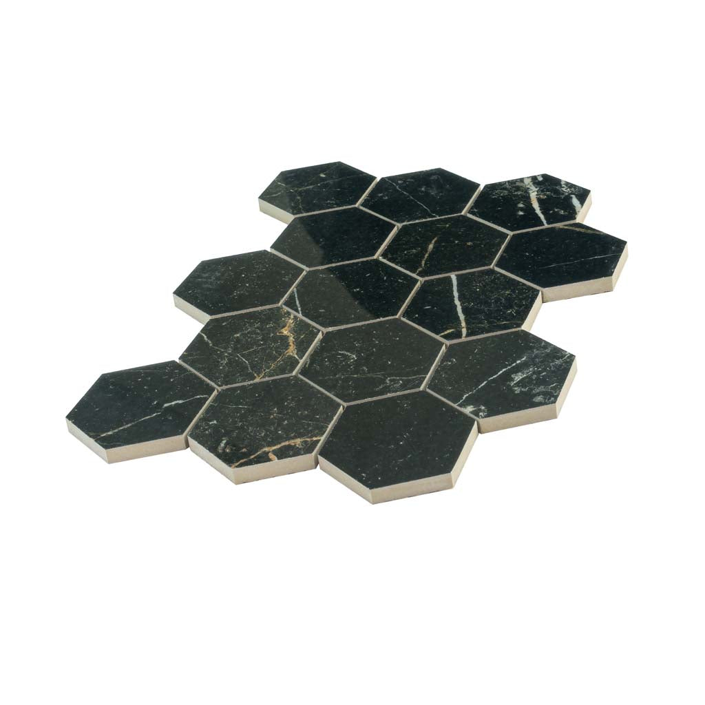 Sable Black 9x13 Polished Hexagon Porcelain Mosaic Tile (9 pack, 7.09 sq ft/case)