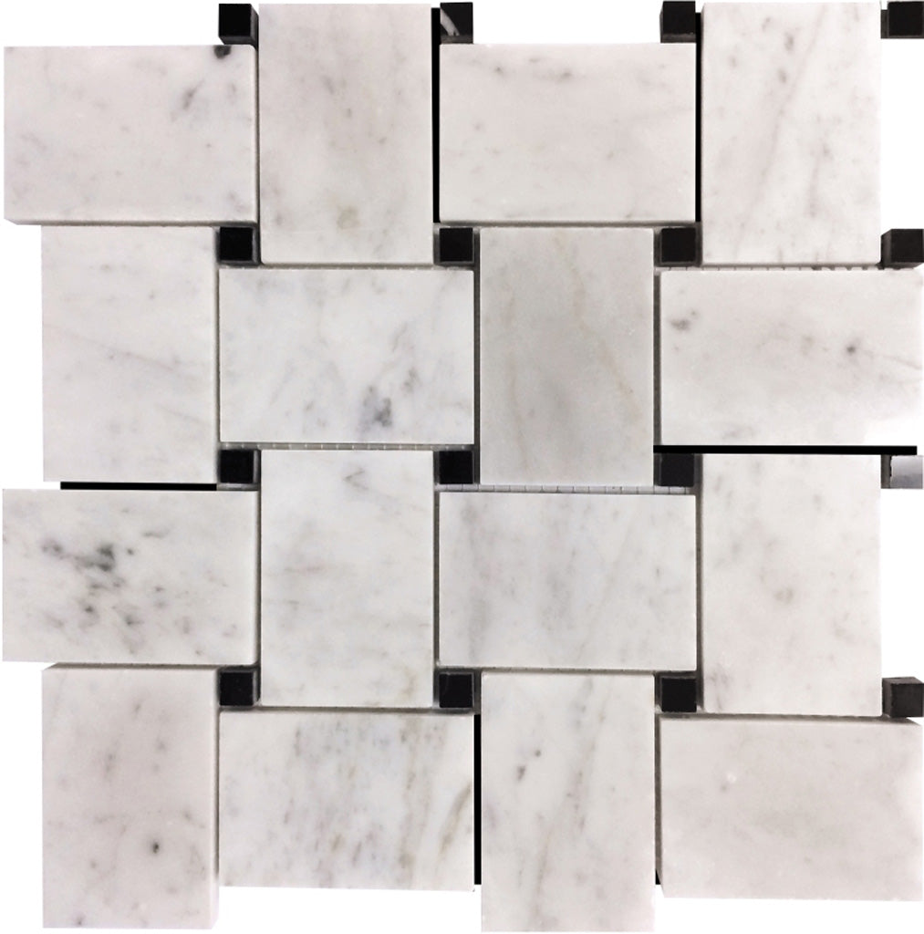 Bianco Carrara, Eastern Black 11x11 Polished Basketweave Marble Mosaic Tile (5 pack, 4.2 sq ft/case)