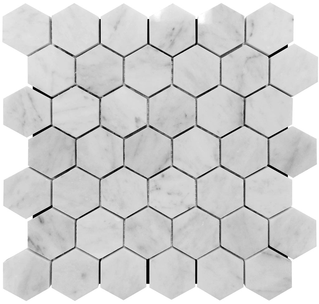 Cotton White 12x12 Polished Hexagon Bianco Carrara Marble Mosaic Tile (5 pack, 4.83 sq ft/case)