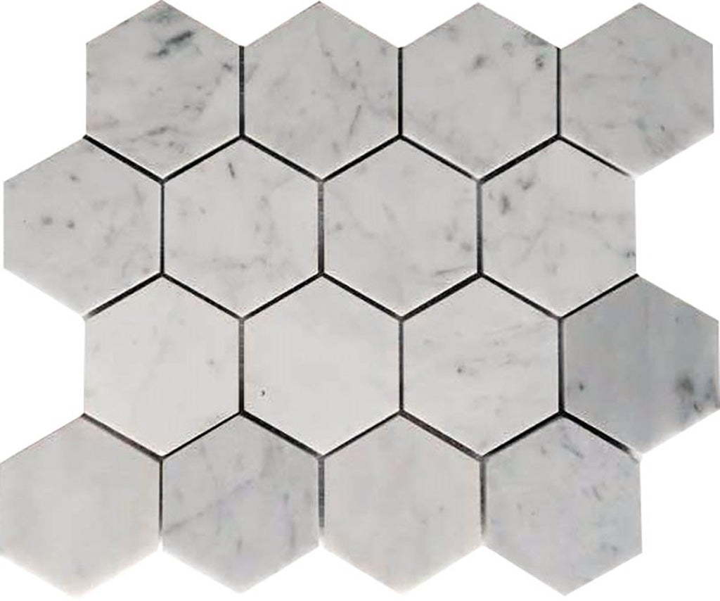 White 10x12 Polished Hexagon Bianco Carrara Marble Mosaic Tile (5 pack, 4.49 sq ft/case)