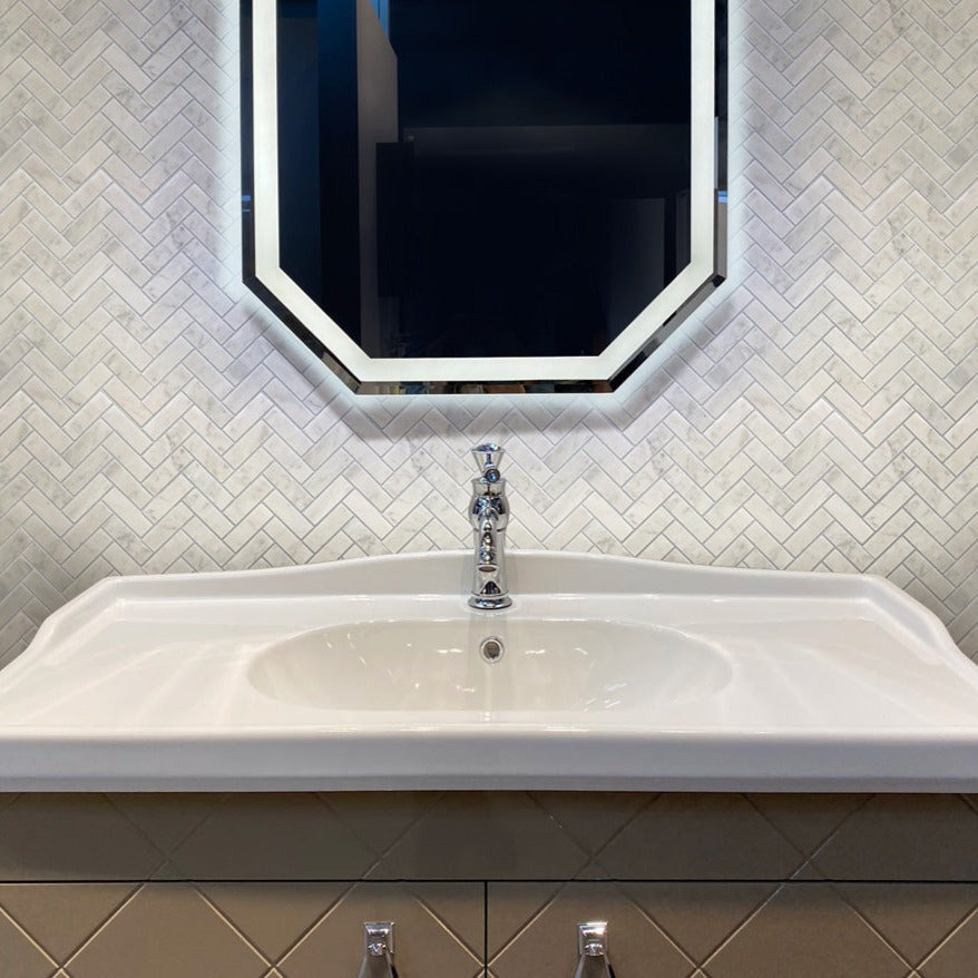 White 12x12 Honed Herringbone Bianco Carrara Marble Mosaic Tile (5 pack, 5.29 sq ft/case)