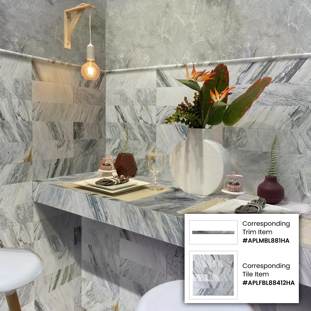 Gray 0.5x12 Honed Calacatta Bluette Pencil Marble Tile Trim (10 pack, 0.5 sq ft/case)