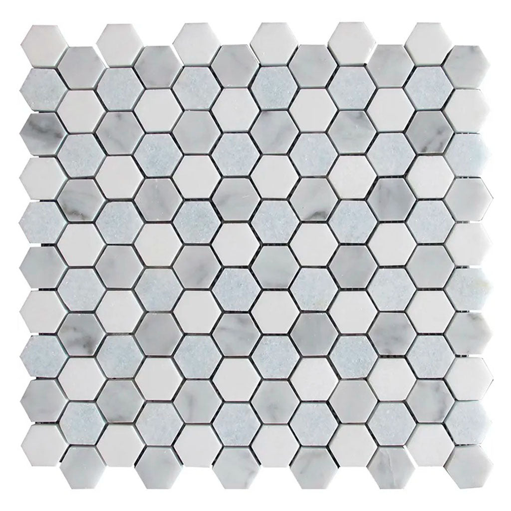 Pristine White Gray 11x12 Polished Hexagon Marble Mosaic Tile (5 pack, 4.59 sq ft/case) - Sample